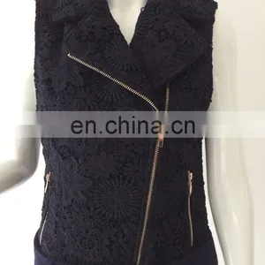 Ladies Fashionable Lapel Sleeveless Lace Vest With Belt thumbnail-1