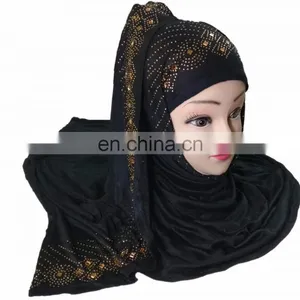 Black Color Stoles Hijab Scarf Designs With Golden Diamond Stone Work Embroidery 2017 (scarves Scarf Stoles Hijab) thumbnail-1