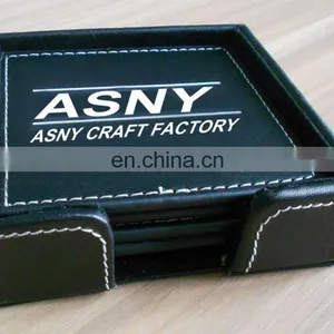 Leather Coaster Printing Company Name and Logo Design Promotional Gift Pvc Square Leather Coaster thumbnail-2