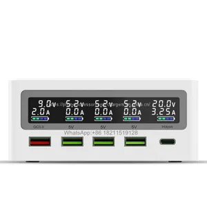 5 Port PD65W Cargador Inalambrico QC3.0 Fast Charge With LCD Display Cargadores thumbnail-3