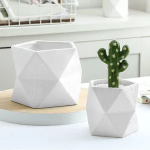 Chinese Chaozhou Creative Contracted White Rhombus Ceramic Vase,Home Decoration thumbnail-1