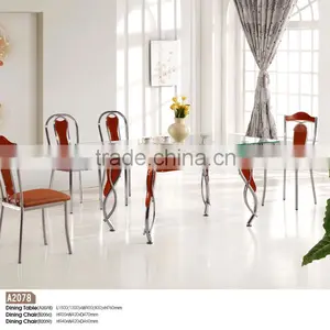 Modern Home Dining Room Furniture 6 Seat Soildwood Glass Dinning Table Set Leather and Metal Dinning Chairs thumbnail-5