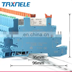 DIN RAIL HF41F 12V 24V Integrated PCB Mount Power Relay With Relay Holder Voltage Contact Relay Module Set thumbnail-4