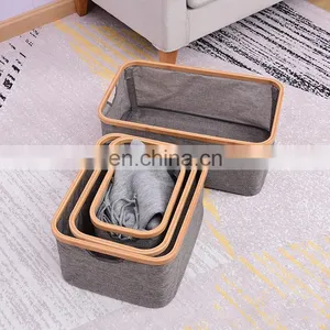 Wholesale Popular Design Folding Laundry Basket Bins Set Collapsible Bamboo Storage Basket/slim Cloth Laundry Hamper Handles thumbnail-5