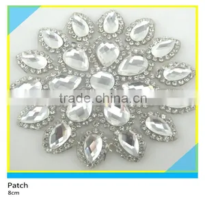 Iron on Glass Stone Decals Hotfix Clear Rhinestone Leaf Design Applique 7x7.5cm thumbnail-3