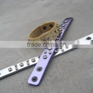 PU Leather Wrist Bands With Different Size Rhinestones thumbnail-1