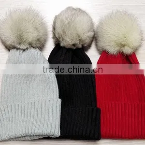 2016 Winter Newest High Quality Knitted 100% Real Racoon Fur Pompom Hat and Scarf Set thumbnail-5