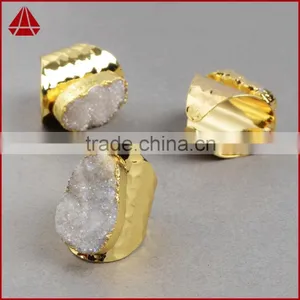 High Quality White Agate Druzy Stone Jewelry Cuprum Rings Coated Druzy Cuff Rings thumbnail-3