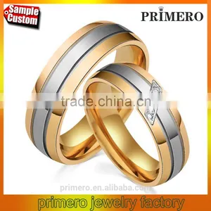 12pcs/lots Wholesale AAA+ CZ Couple Ring 18k Gold Plated Stainless Steel Latest Wedding Designs thumbnail-1