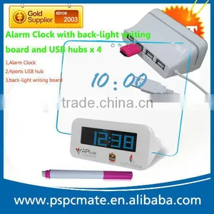 LED Fluorescent Message Notice Board Digital Alarm Clock Night Light 4 USB Port thumbnail-1