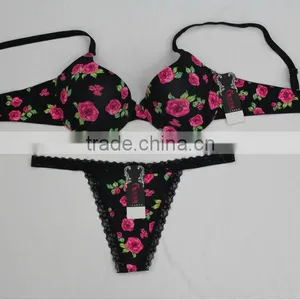 Latest Design Rose Print Sexy Fancy Bra Panty Set thumbnail-1