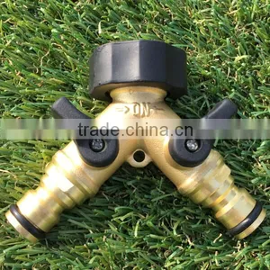 Solid Brass 2 Way Double Tap Adaptor With Individual On/Off Valves thumbnail-1