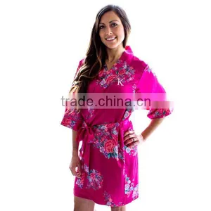Wholesale Bridesmaid Floral Satin Kimono Bath Robes 5 Colors Available thumbnail-3