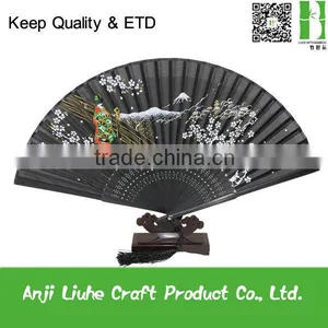Black Japanese Design Silk Hand Fans for Ladies thumbnail-1