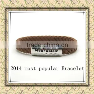 Noproblem P081 Cool Men Health Charm Stainless Steel Leather Casual Fashion Bracelet thumbnail-1