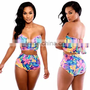 Hot New Print Sexy Summer Tankinis Set Bow Elastic Bathing Set Women Tankinis Set Push Up Swimwear thumbnail-1