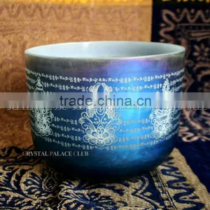 Frosted Quartz Crystal Singing Bowls With Design and Colorful and Musical Note thumbnail-1