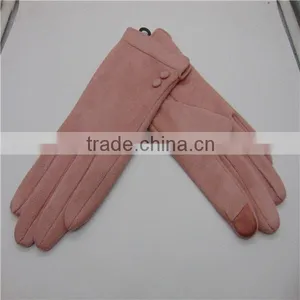 Bowknot Decorated Pink Suede Gloves For Lady thumbnail-5