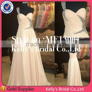 Peach Color Chiffon Beaded Sequins Long Evening Dress Cheap thumbnail-1