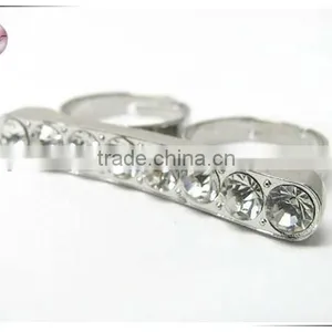 Crystal Single Line Dual Finger Adjustable Size Ring thumbnail-1
