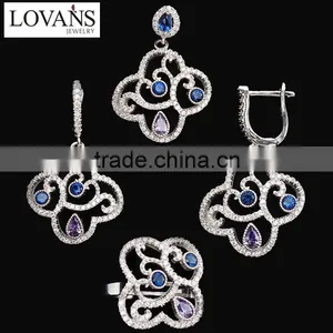 925 Silver Jewelry Wholesale Amethyst Earrings Zircon Jewelry Set Heart TZ-0169 thumbnail-2