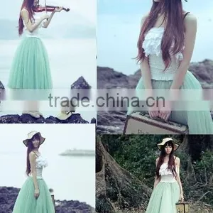 Fashion Women Bohemian Mesh Ball Gown Skirt A-Line Pleated Midi Swing Skirt thumbnail-2