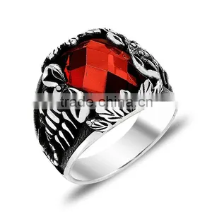 925K Sterling Silver Scorpion Red Stone Men Ring thumbnail-1