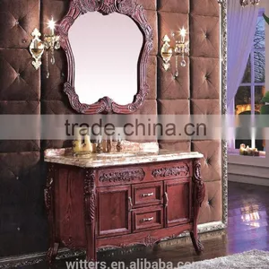 Antique Bathroom Vanity Foshan Furniture With Marble Top and Mirror WTS309 thumbnail-1