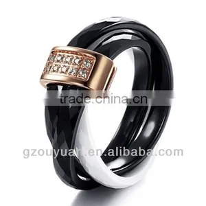 Women's Black and White Ceramic Ring Set With Diamonds thumbnail-1