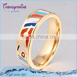 Fashion Beautiful Mans Gold Stainless Steel Custom Enamel Rings thumbnail-1