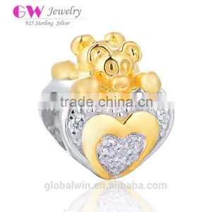 18K Factory Promotion Crystal I Love You Bear Charm European Heart Charm Shiny Solid S925 Silver Bead For Woman Charm Bead thumbnail-6