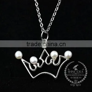925 Sterling Silver Hollow Crown With Pearls Creative Pendant Necklace Fashion Women Necklace Jewelry 6360459 thumbnail-1