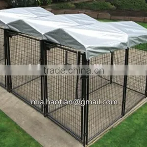 Wire Tube Welded Black Color Coated Dog Enclosure Movable Triple Dog Kennel With Roof thumbnail-1