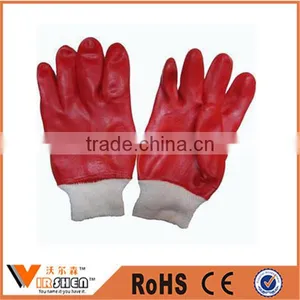 China Cheap Dipped Solvent Red and Short Slip Rough PVC Chemical Resistant Gloves Industrial Workers Use thumbnail-1