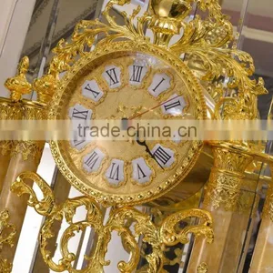 Latest Design Double Layer Grandfather Antique Clock, 24K Gold Copper Clock, Onyx Tube Marble Base Floor Clock thumbnail-4