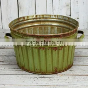 Cheap Roungd Shallow Vintage Style Metal Flower Pots thumbnail-1