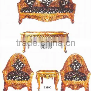 Soild Wood Carved Sofa With Antique Carved Tables, Solid Wood Sofa, Wood Frame Sofa, Indian Carved Sofa thumbnail-1