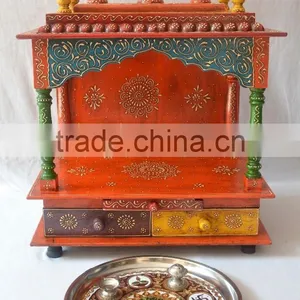 Beautifully Hand Painted Wooden Temple With 2 Drawers thumbnail-1
