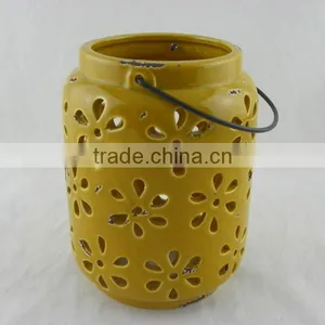 Khaki Hollow Hand Made Ceramic Lamp thumbnail-1