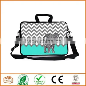 13-Inch Turquoise Mint Green Grey Chevron Elephant Neoprene Laptop Sleeve Case Bag Handbag With Extra Side Pocket thumbnail-1