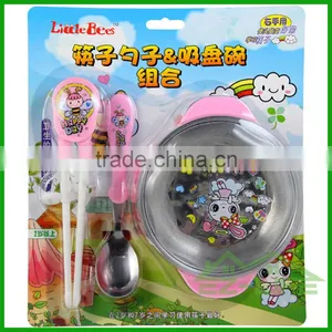 Stainless Steel Food Feeding Bowls With Spoon and Plastic Chopsticks Kids Tableware Set thumbnail-1