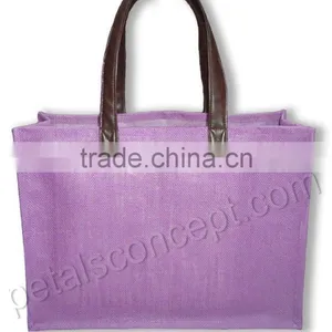 pp Laminated Jute Bag With Leather Handle thumbnail-1