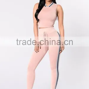 Korean Fashion Women Gym Clothing Women Suit Crop Top & High Waisted Striped Pant Sports Wear thumbnail-2