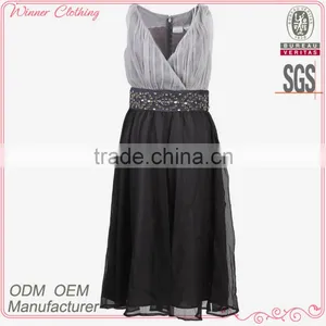 Deep V-neck Sleeveless Black/silver Waist Beaded Lady Graceful Dress/beaded Evening Dress thumbnail-1