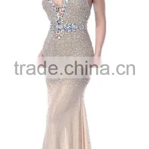 Sexy Cream Halter Beaded Bling Backless Cocktail Dress thumbnail-1