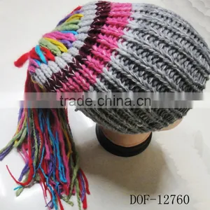 Fashion Most Popular 100%acrylic Crochet Knitted Stripe Hot Cap for Winter in Stock Now! thumbnail-1
