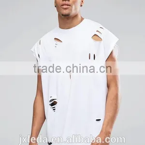 Customize Men Cheap 100% Cotton Super Oversized Jersey T-shirt With Distressing and Curved Hem thumbnail-4