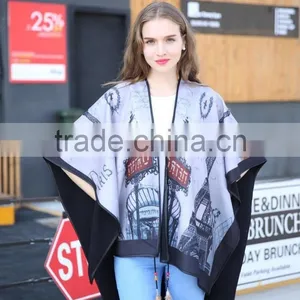 New Luxury Brand Color Matching Cashmere Poncho Winter Thicker Warm Shawls Wrap Double Side thumbnail-6