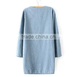 EY0588A Hot Salling Women Ethnic Wind Embroidery Long-sleeved Cowboy Dress thumbnail-3