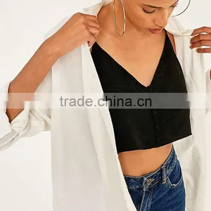 Jacquard Low Cut Spaghetti Straps Cropped Cami Womens Tank Top With Buttons thumbnail-4